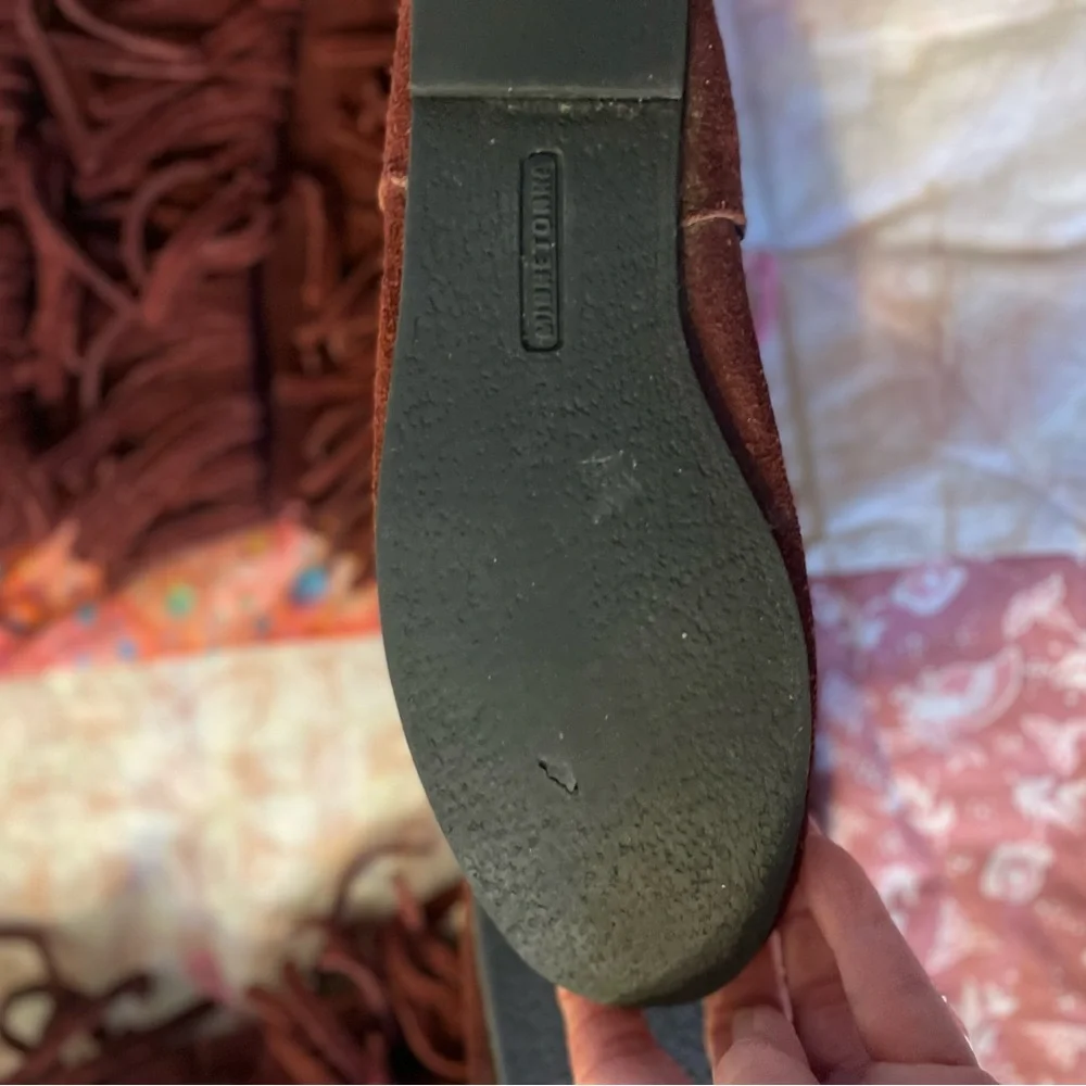 Minnetonka 3 Layer Fringe Boots 1638F Burgundy Moccasin Suede Size 11 - Picture 7 of 12